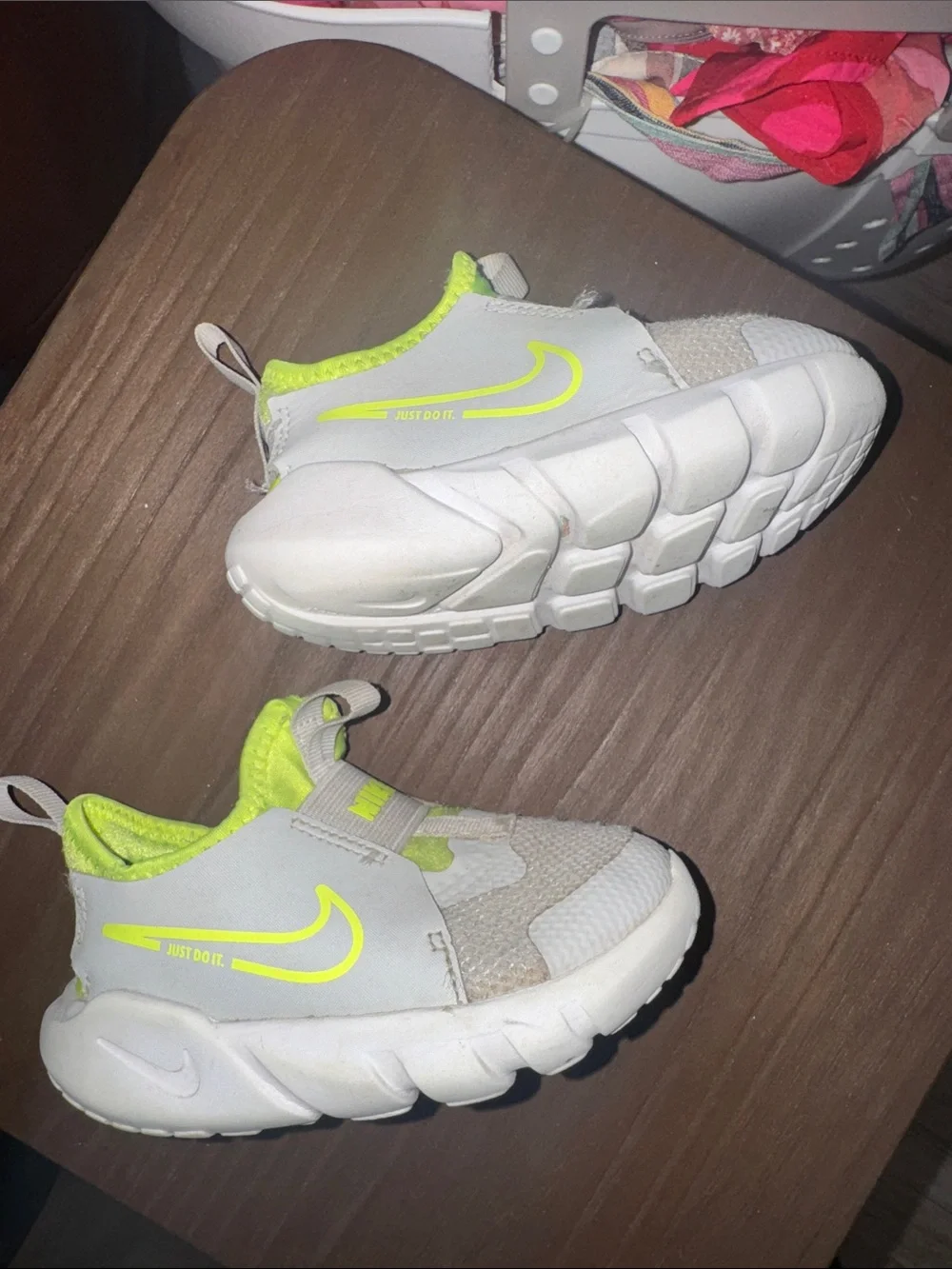Nike Kids White and Neon Green Slip-On Sneakers